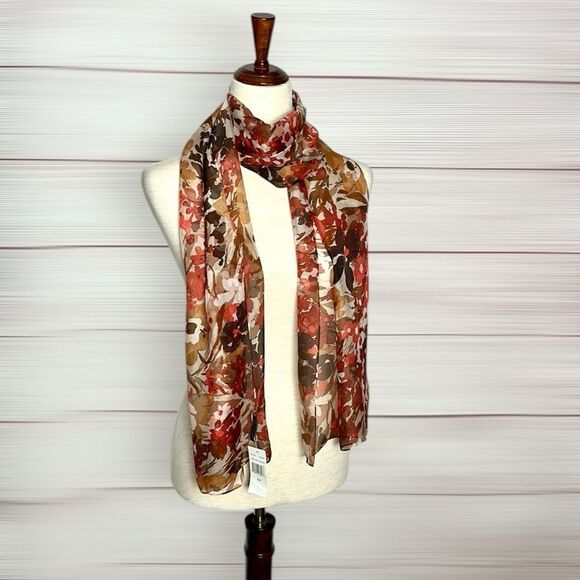 NWT Anne Klein Silk Chiffon Oblong Scarf
Floral Ivory Tan Coral Lightweight - Picture 5 of 10